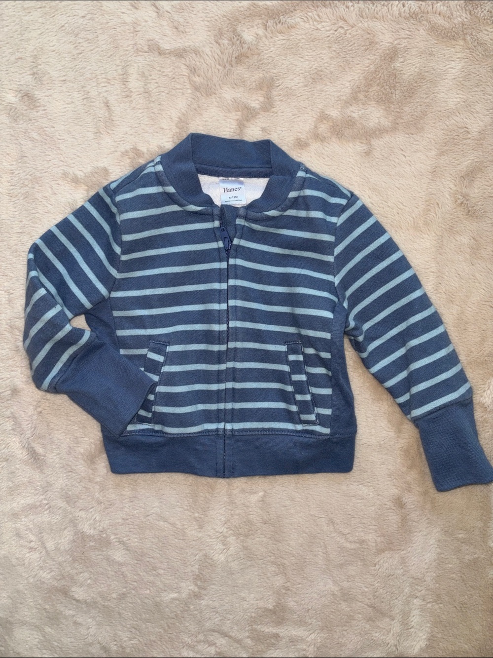 Hanes 6-12M Navy and Light Blue Striped Zip Jacket